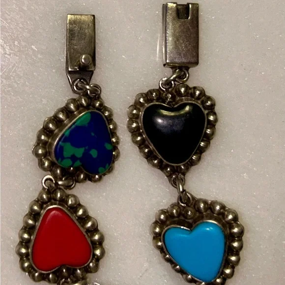 Vintage ~ Multi-Colors Gemstones Heart Shaped ~ .925 Sterling Silver Bracelet - Picture 13 of 15